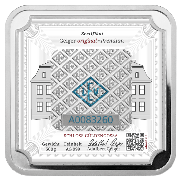 Srebrna poluga u kvadratu 500g